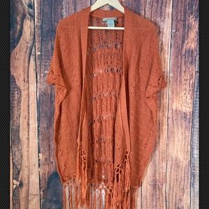 Flying Tomato XS Orange Fringe Crochet Shrug